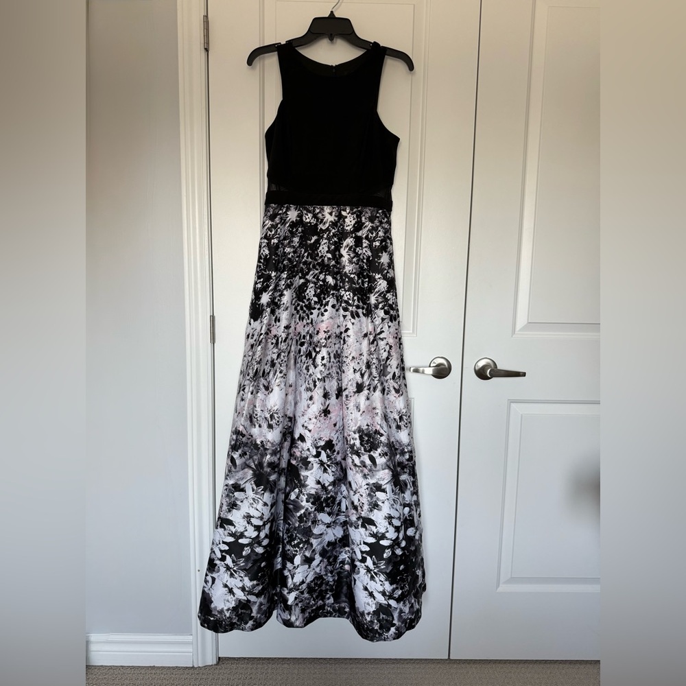 Chic Black and White Floral Gown
